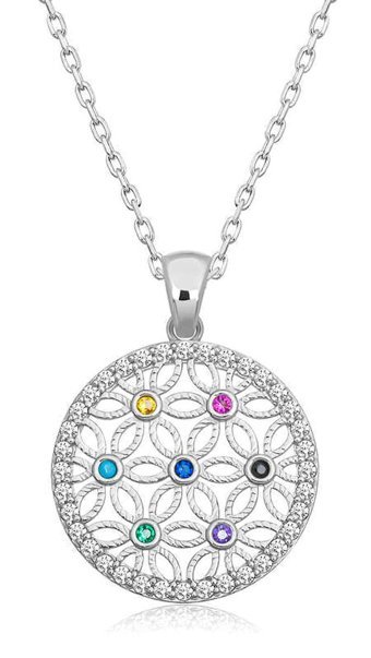 Serra Jewels Yaşam Çiçeği Çok Renkli Zirkon Taşlı 925 Ayar Kararmayan Forse Zincir Kadın Gümüş Kolye 45 cm