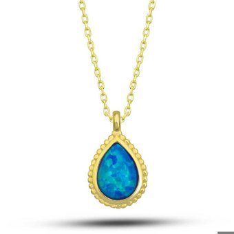 Serra Jewels Mavi Opal Taşlı 925 Ayar Kararmayan Damla Forse Zincir Kadın Gümüş Kolye 45 cm