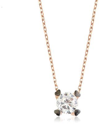 Serra Jewels Tektaş Beyaz Zirkon Taşlı 925 Ayar Kararmayan Kalpli Forse Zincir Kadın Gümüş Kolye 45 cm