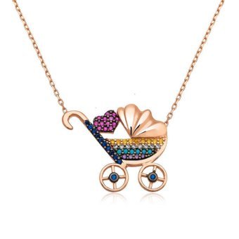 Serra Jewels Bebek Arabası Çok Renkli Zirkon Taşlı 925 Ayar Kararmayan Forse Zincir Kadın Gümüş Kolye 45 cm