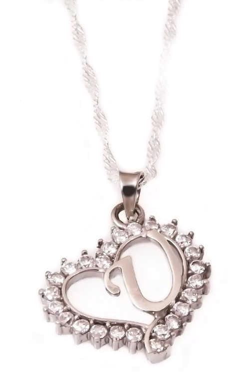 Himarry Gri Taşlı U Harfli 925 Ayar Kararmayan Kalpli Halat Zincir Kadın Gümüş Kolye 45 cm