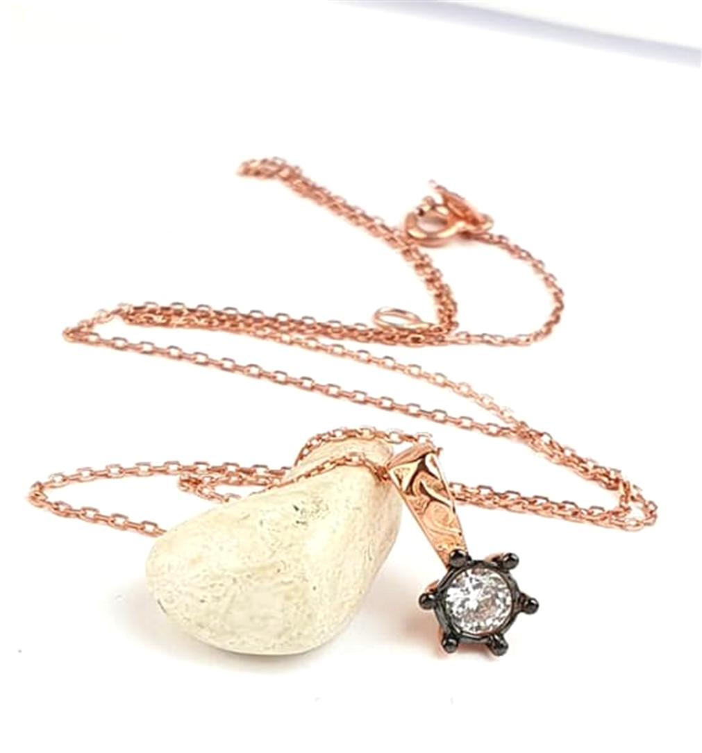 Oseshop Yuvarlak Beyaz Zirkon Taşlı 925 Ayar Kararmayan Figürlü Forse Zincir Kadın Gümüş Kolye 45 cm