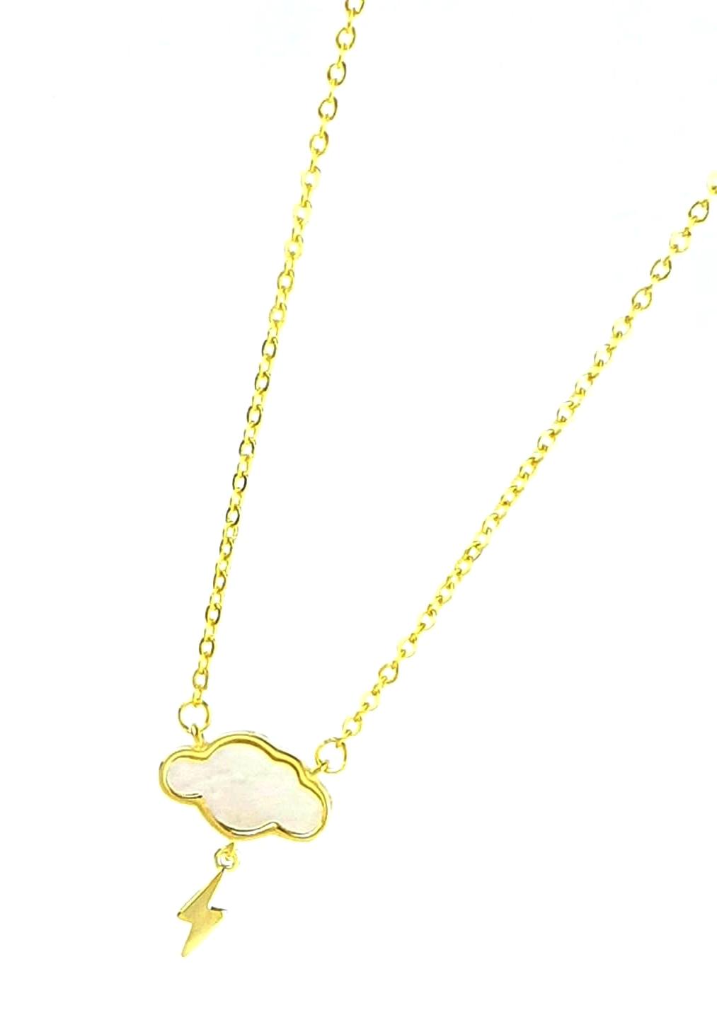 Oseshop Bulut Şimşek Beyaz Sedef Taşlı 925 Ayar Kararmayan Figürlü Forse Zincir Kadın Gümüş Kolye 45 cm