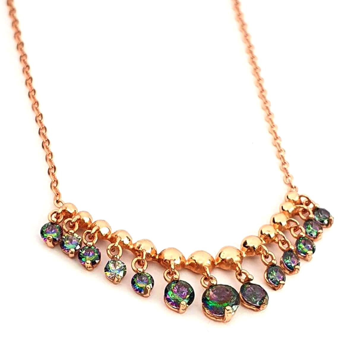 Oseshop Çok Renkli Topaz Taşlı 925 Ayar Kararmayan Figürlü Forse Zincir Kadın Gümüş Kolye 45 cm