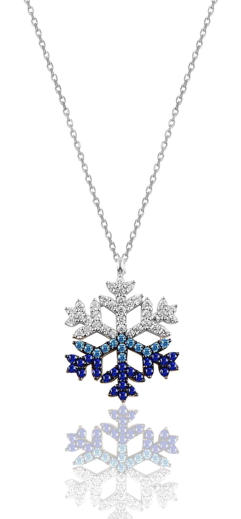 X Lady Accessories Beyaz Mavi Taşlı Düz Düz Zincir Kadın Gümüş Kolye 45 cm