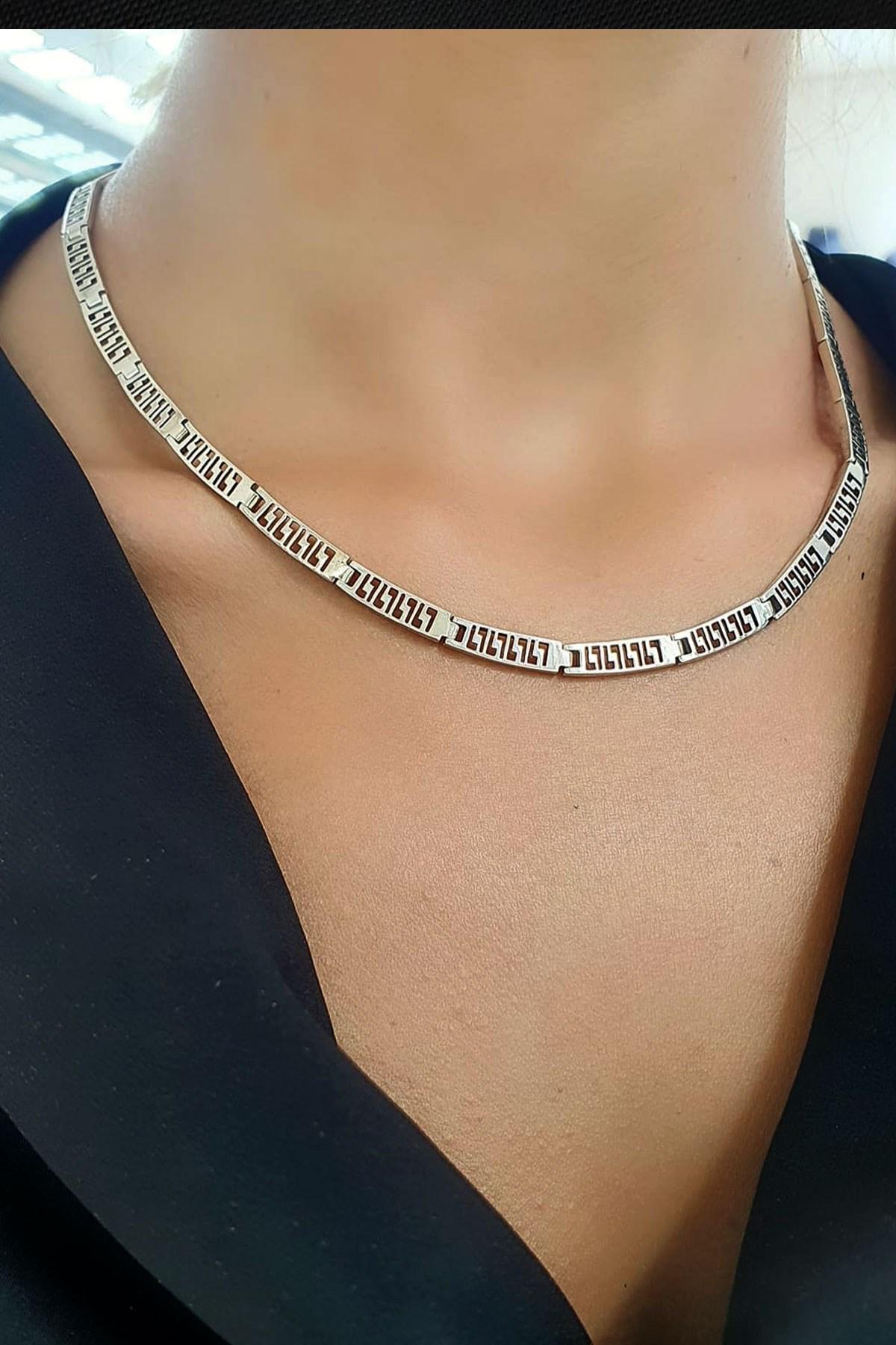 Oseshop Taşsız 925 Ayar Kararmayan Düz Forse Zincir Kadın Gümüş Kolye 50 cm