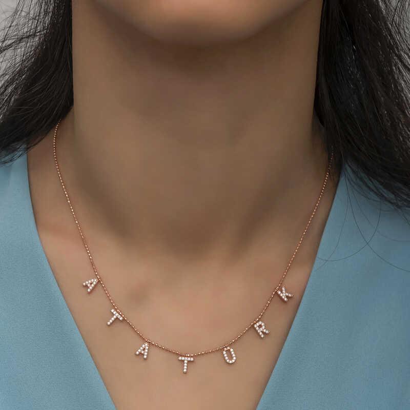 Al Sepete Avm Beyaz Taşlı Yazılı Düz Zincir Kadın Gümüş Kolye 50 cm