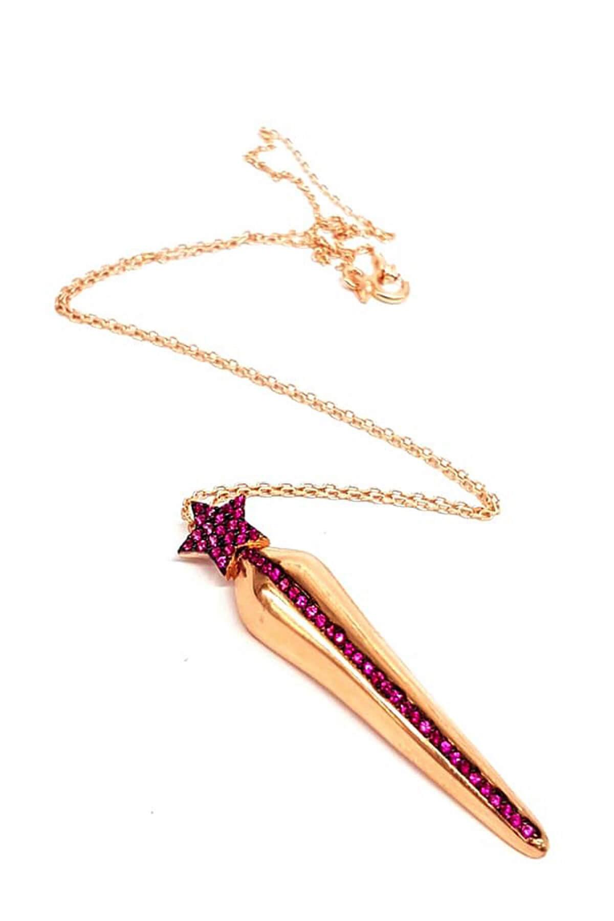 Oseshop Pembe Taşlı Forse Zincir Kadın Gümüş Kolye 45 cm
