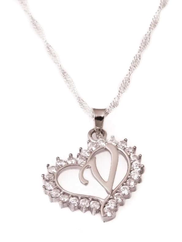 Himarry Gri Taşlı V Harfli 925 Ayar Kararmayan Harfli Halat Zincir Kadın Gümüş Kolye 45 cm