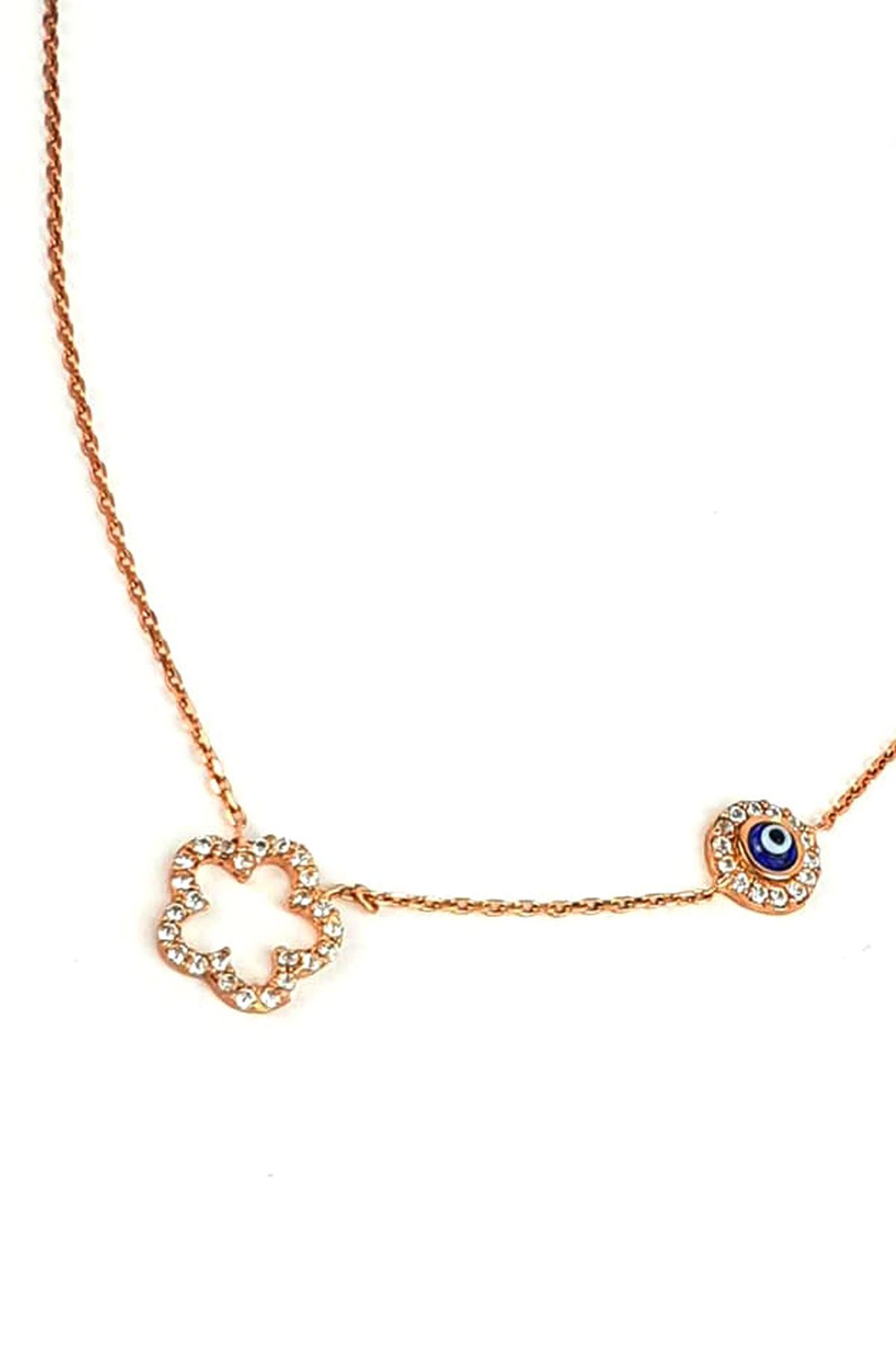 Oseshop Çiçek Nazar Beyaz Zirkon Taşlı 925 Ayar Kararmayan Figürlü Forse Zincir Kadın Gümüş Kolye 45 cm