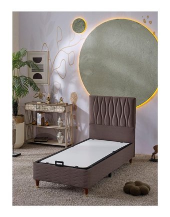 Beehanem Almula 90x190 cm Başlıklı Sandıklı Tek Kişilik Baza Açık Kahverengi