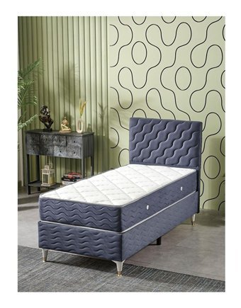 Beehanem Simge 90x190 cm Başlıklı Yataklı Sandıklı Tek Kişilik Baza Seti Indigo