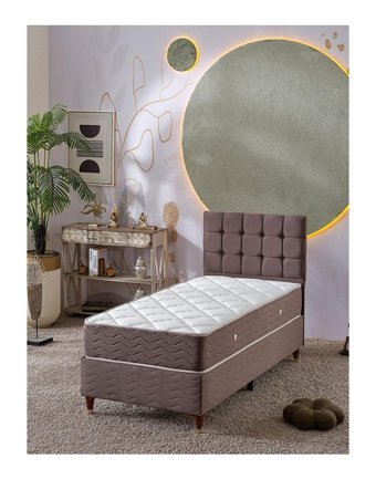 Beehanem Bengü 90x190 cm Başlıklı Yataklı Sandıklı Tek Kişilik Baza Seti Kahverengi