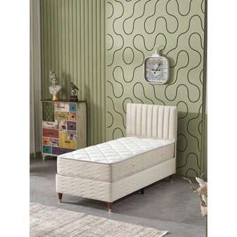 Beehanem Ezgi 90x190 cm Başlıklı Yataklı Sandıklı Tek Kişilik Baza Seti Krem