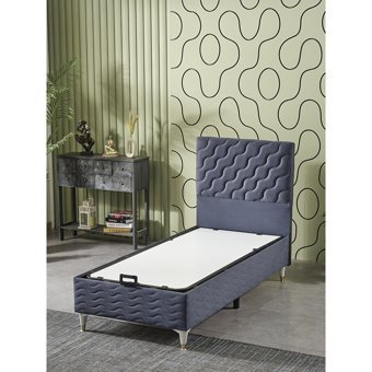 Beehanem Simge 90x190 cm Başlıklı Sandıklı Tek Kişilik Baza Indigo