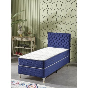 Beehanem Simge 90x190 cm Başlıklı Yataklı Sandıklı Tek Kişilik Baza Seti Lacivert
