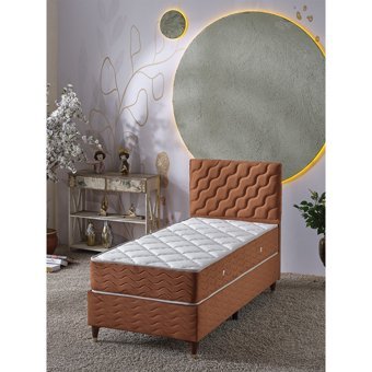 Beehanem Simge 90x190 cm Başlıklı Yataklı Sandıklı Tek Kişilik Baza Seti Kiremit