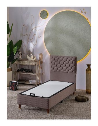 Beehanem Simge 90x190 cm Başlıklı Sandıklı Tek Kişilik Baza Kahverengi