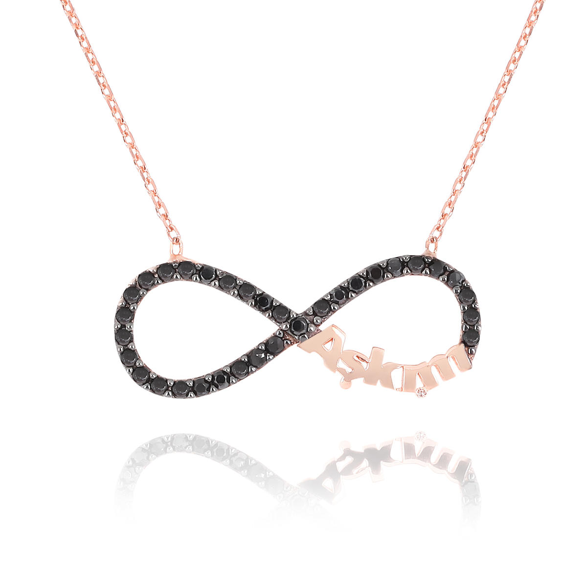 Chavin Jewelry Sonsuzluk Siyah Zirkon Taşlı 925 Ayar Altın Kaplama Kararmayan Forse Zincir Kadın Gümüş Kolye 45 cm