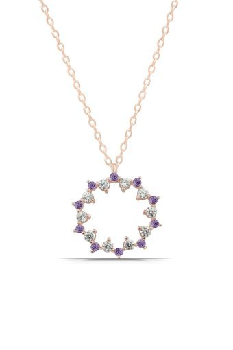 Parmas Design Manolyalı Beyaz - Lila Zirkon Taşlı 925 Ayar Altın Kaplama Kararmayan Forse Zincir Kadın Gümüş Kolye 46 cm