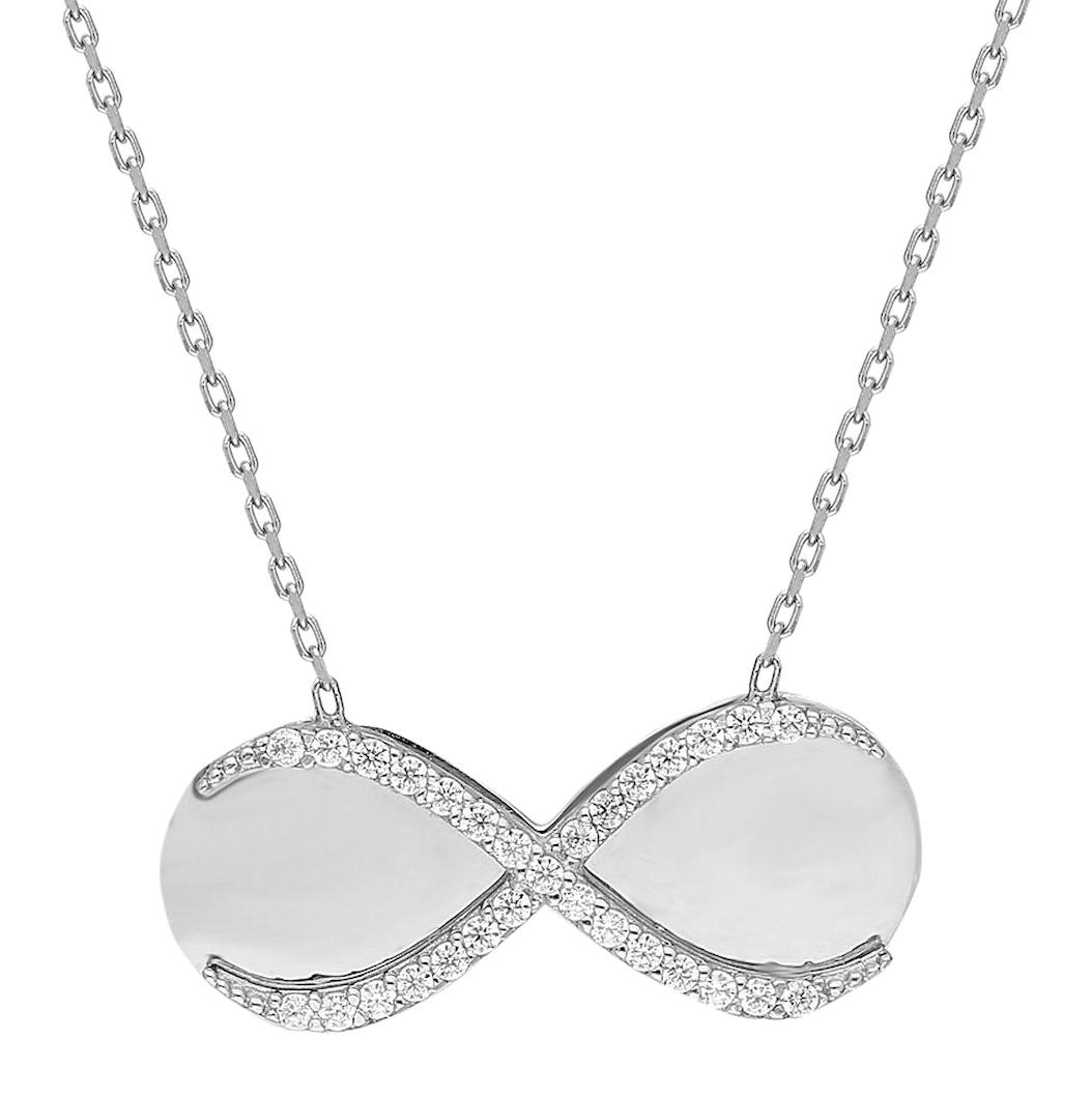 Chavin Jewelry Sonsuzluk Beyaz Zirkon Taşlı 925 Ayar Kararmayan Forse Zincir Kadın Gümüş Kolye 45 cm