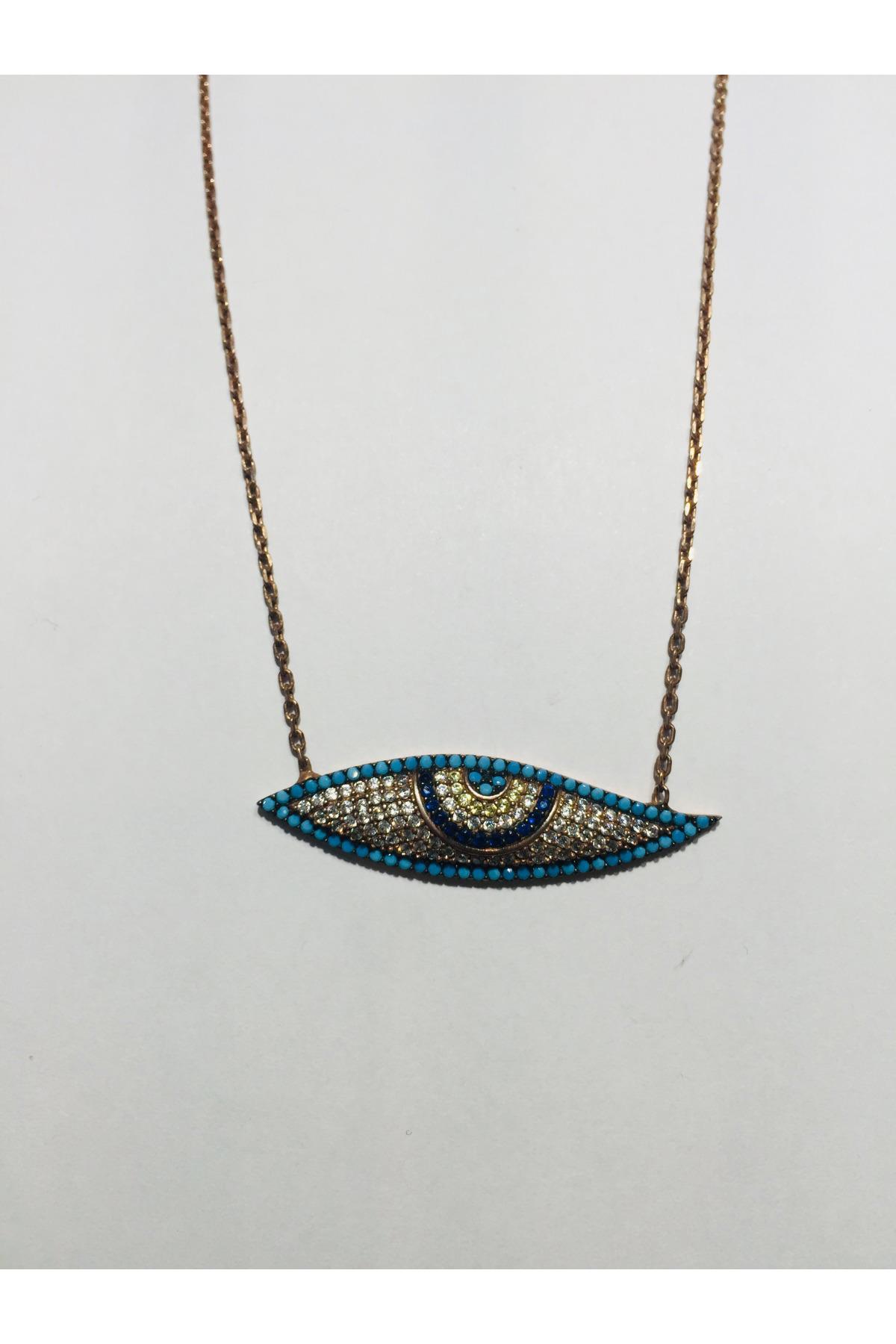 Nuovo Jewellery Gözlü Çok Renkli Zirkon Taşlı 925 Ayar Altın Kaplama Kararmayan Forse Zincir Kadın Gümüş Kolye 45 cm