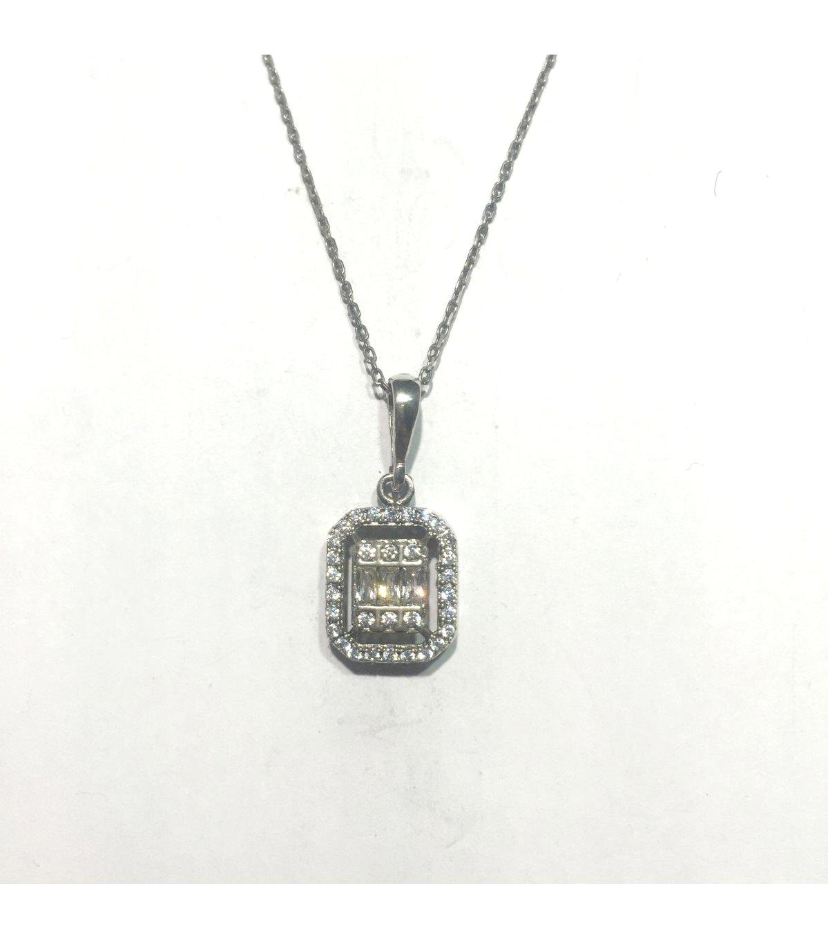 Nuovo Jewellery Baget Beyaz Zirkon Taşlı 925 Ayar Kararmayan Forse Zincir Kadın Gümüş Kolye 45 cm