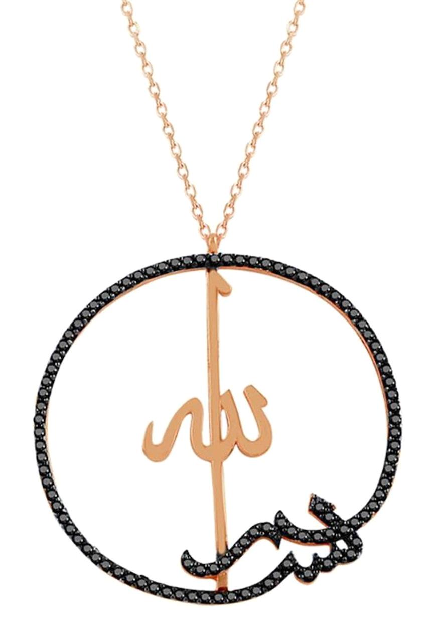 Oseshop Besmele Yazılı Siyah Zirkon Taşlı 925 Ayar Altın Kaplama Kararmayan Forse Zincir Kadın Gümüş Kolye 45 cm
