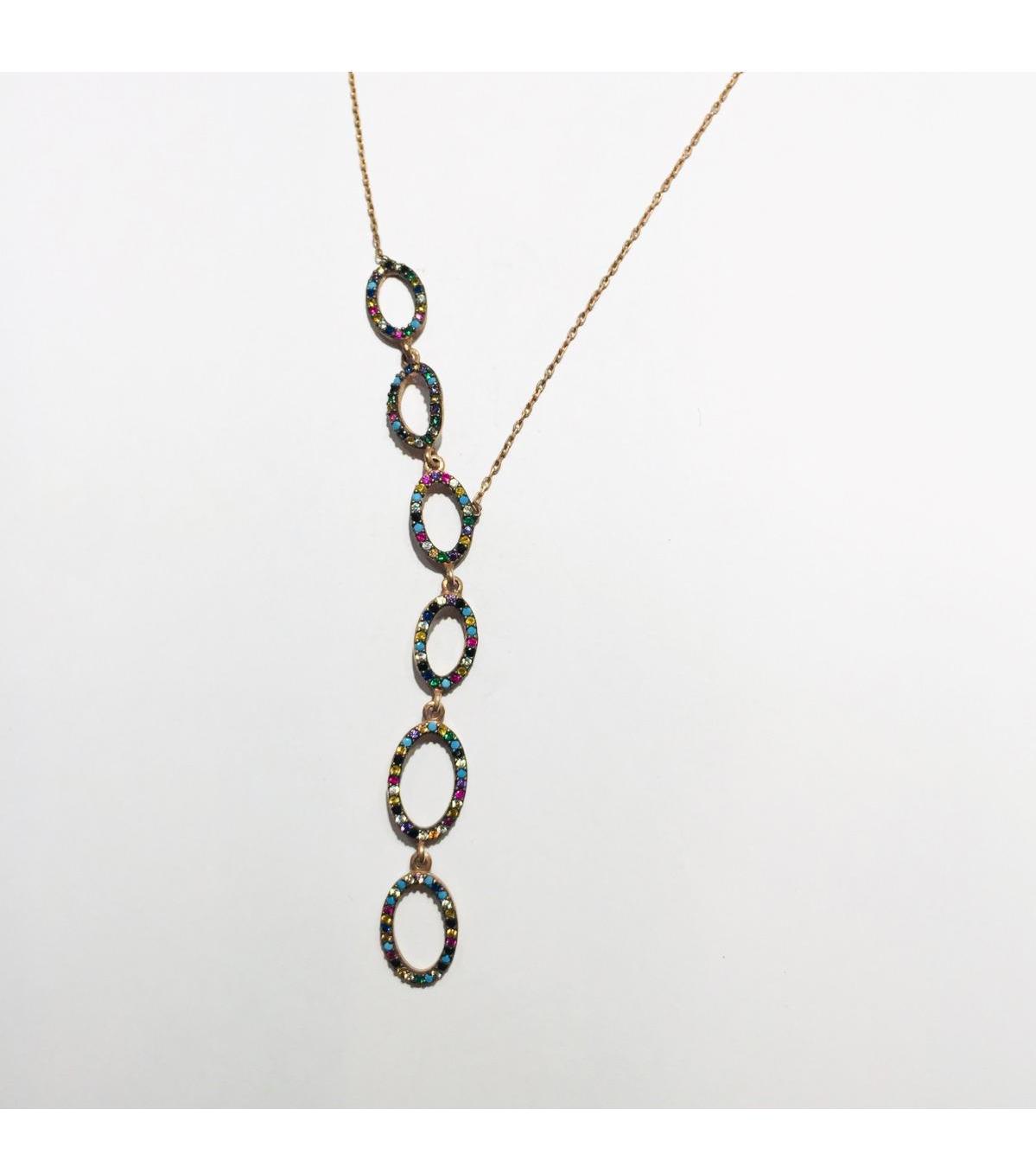 Nuovo Jewellery Halka Çok Renkli Zirkon Taşlı 925 Ayar Kararmayan Forse Zincir Kadın Gümüş Kolye 45 cm