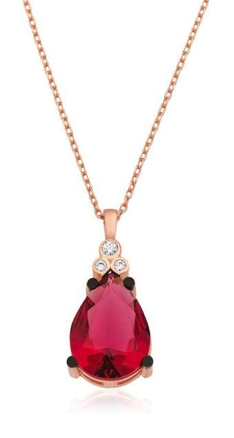 Gumush Damla Kırmızı Topaz Taşlı 925 Ayar Altın Kaplama Kararmayan Forse Zincir Kadın Gümüş Kolye 45 cm