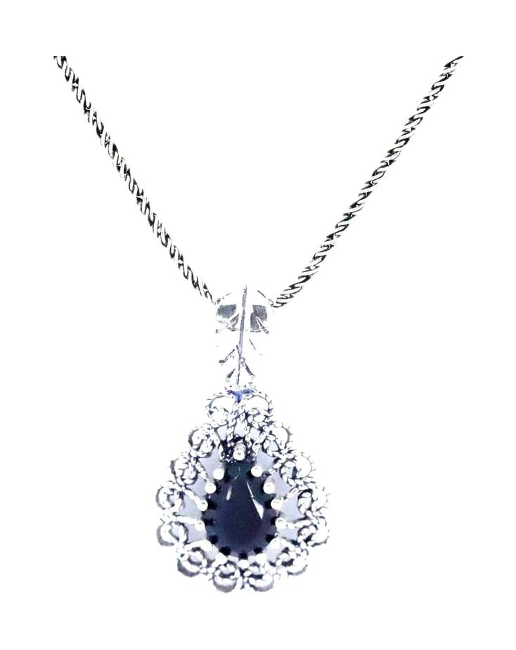Sahra Gümüş Damla Lacivert Safir Taşlı 925 Ayar Kararmayan Halat Zincir Kadın Gümüş Kolye 45 cm