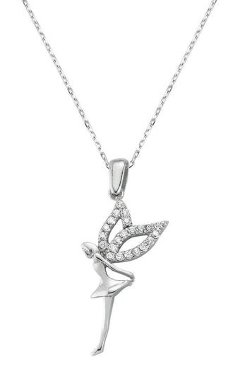Gumush Melekli Beyaz Zirkon Taşlı 925 Ayar Kararmayan Forse Zincir Kadın Gümüş Kolye 45 cm