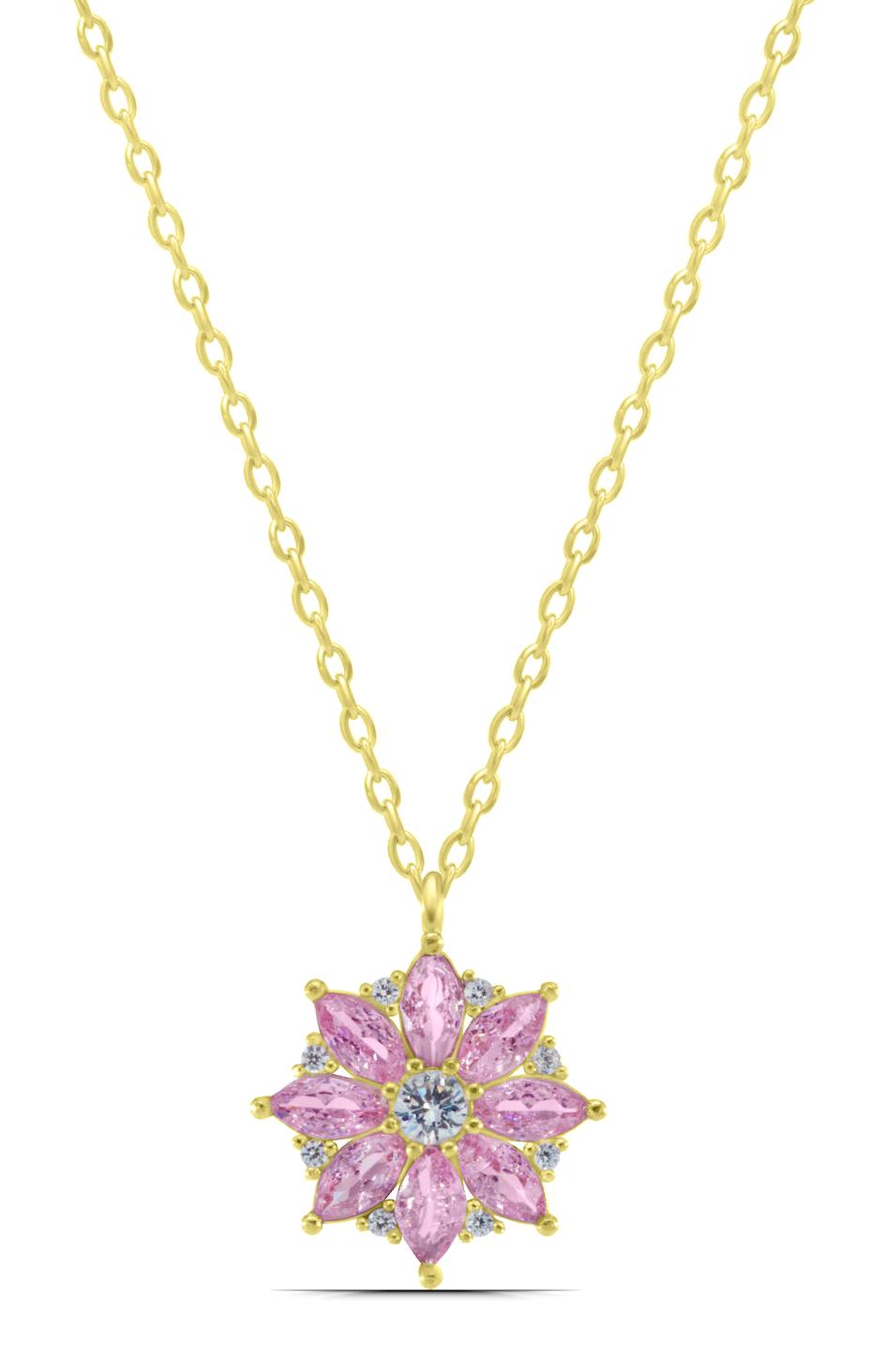 Parmas Design Manolyalı Pembe Zirkon Taşlı 925 Ayar Altın Kaplama Kararmayan Forse Zincir Kadın Gümüş Kolye 46 cm