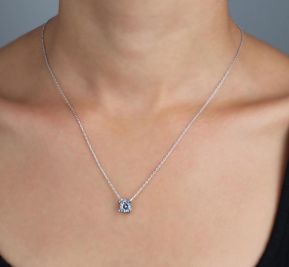 Tahal Kuyumculuk Mavi Swarovski Taşlı 925 Ayar Kararmayan Forse Zincir Kadın Gümüş Kolye 45 cm