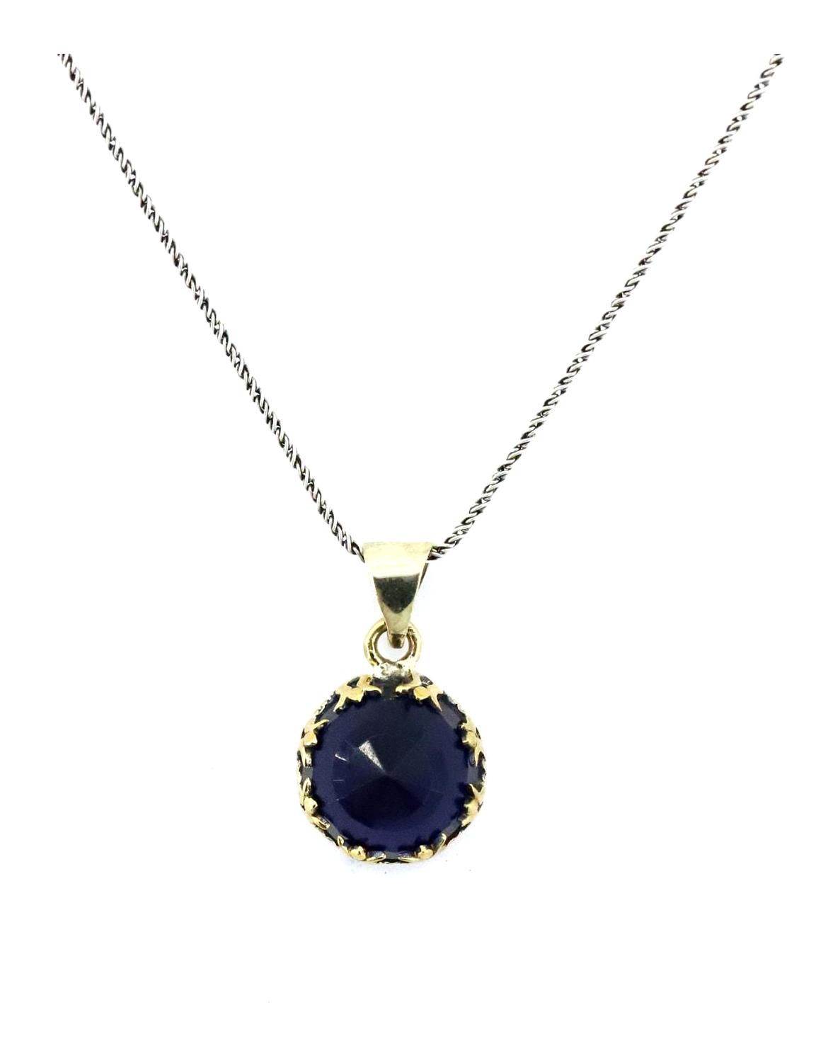 Sahra Gümüş Burma Yuvarlak Siyah Safir Taşlı 925 Ayar Kararmayan Halat Zincir Kadın Gümüş Kolye 45 cm