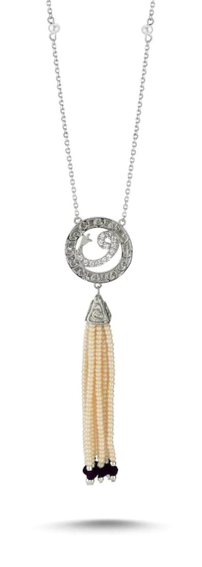 Silverlina Yuvarlak Beyaz Ametist - Zirkon Taşlı Vav Harfli 925 Ayar Kararmayan Toplu Zincir Kadın Gümüş Kolye 45 cm