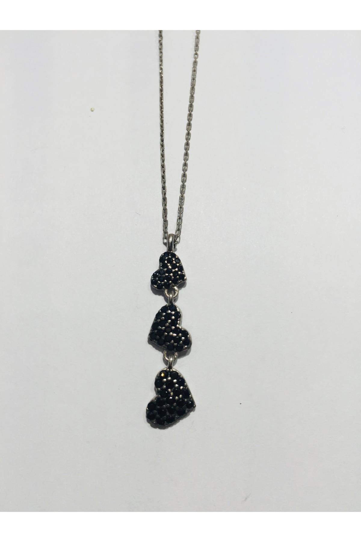 Nuovo Jewellery Kalpli Siyah Zirkon Taşlı 925 Ayar Altın Kaplama Kararmayan Forse Zincir Kadın Gümüş Kolye 45 cm