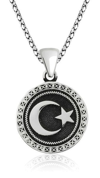 Gumush Ay Yıldızlı 925 Ayar Kararmayan Örgü Zincir Erkek Gümüş Kolye 55 cm