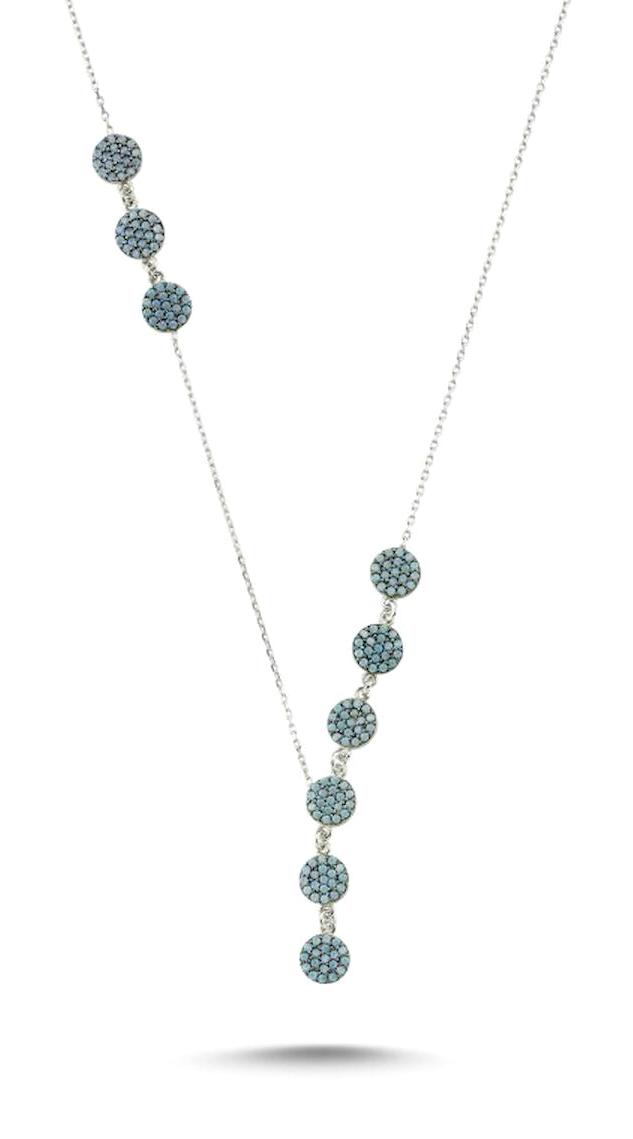 Silverlina Yuvarlak Gri Nano - Opal Taşlı 925 Ayar Kararmayan Forse Zincir Kadın Gümüş Kolye 45 cm