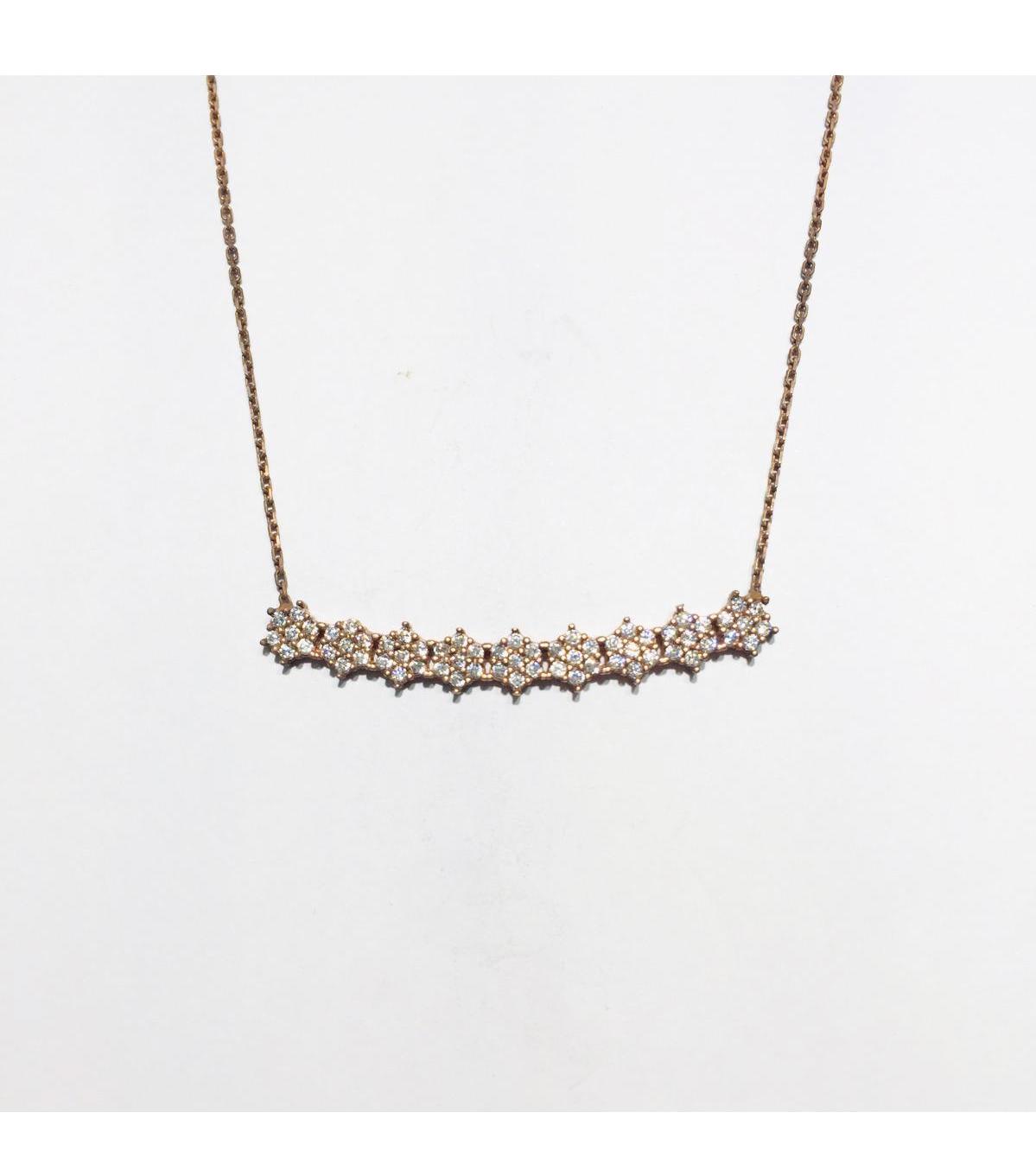 Nuovo Jewellery Su Yolu Yıldızlı Beyaz Zirkon Taşlı 925 Ayar Altın Kaplama Kararmayan Forse Zincir Kadın Gümüş Kolye 45 cm