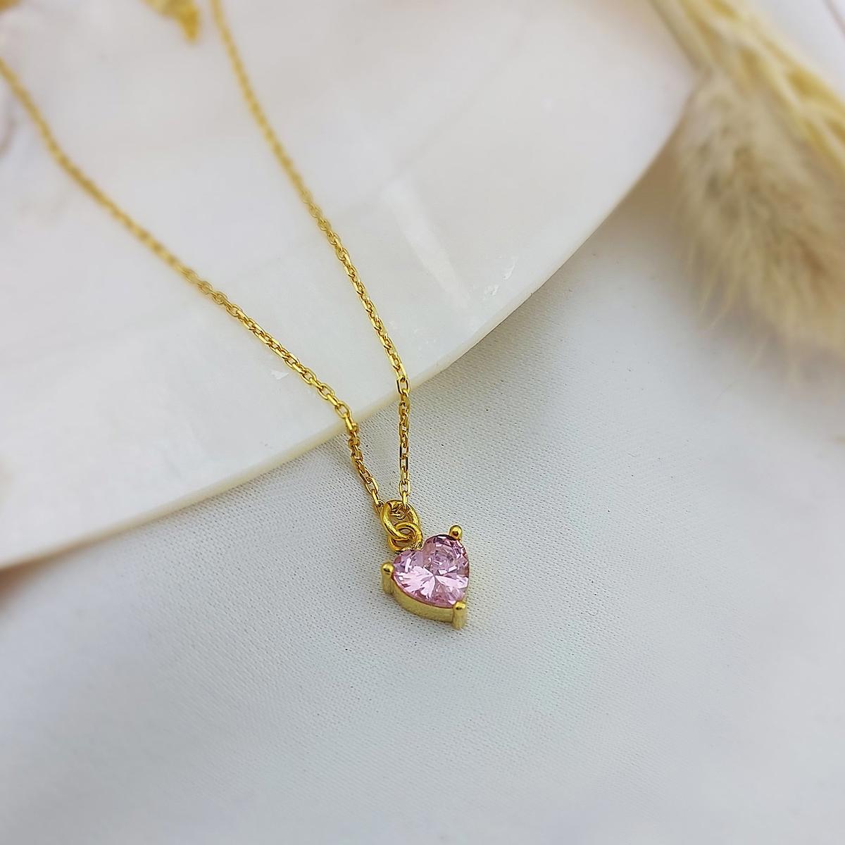 Vaoov Kalpli Pembe Zirkon Taşlı 925 Ayar Altın Kaplama Kararmayan Forse Zincir Kadın Gümüş Kolye 45 cm