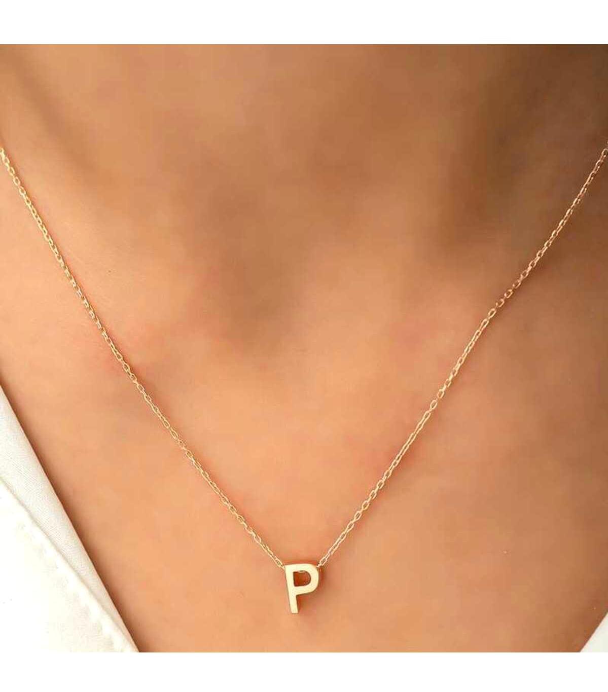 Hediye Paketim P Harfli 925 Ayar Altın Kaplama Kararmayan Forse Zincir Kadın Gümüş Kolye 45 cm