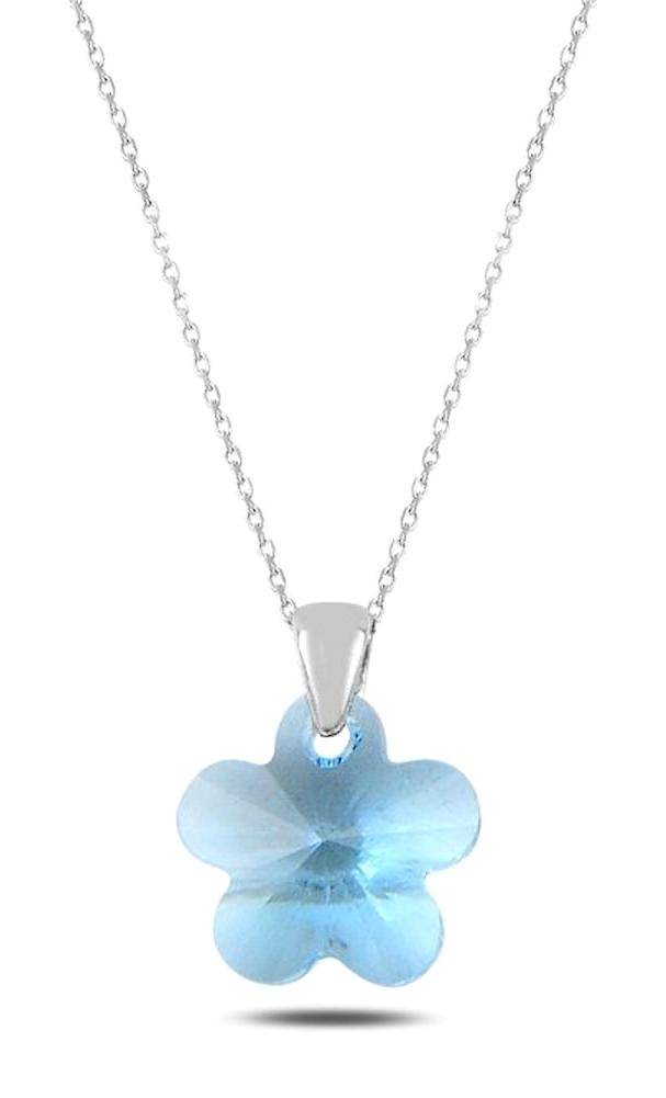 Silverlina Papatyalı Mavi 925 Ayar Kararmayan Forse Zincir Kadın Gümüş Kolye 45 cm