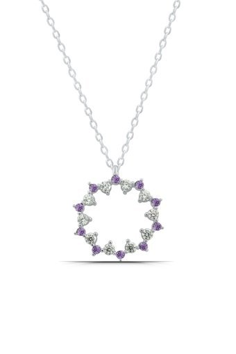 Parmas Design Manolyalı Beyaz - Lila Zirkon Taşlı 925 Ayar Kararmayan Forse Zincir Kadın Gümüş Kolye 46 cm