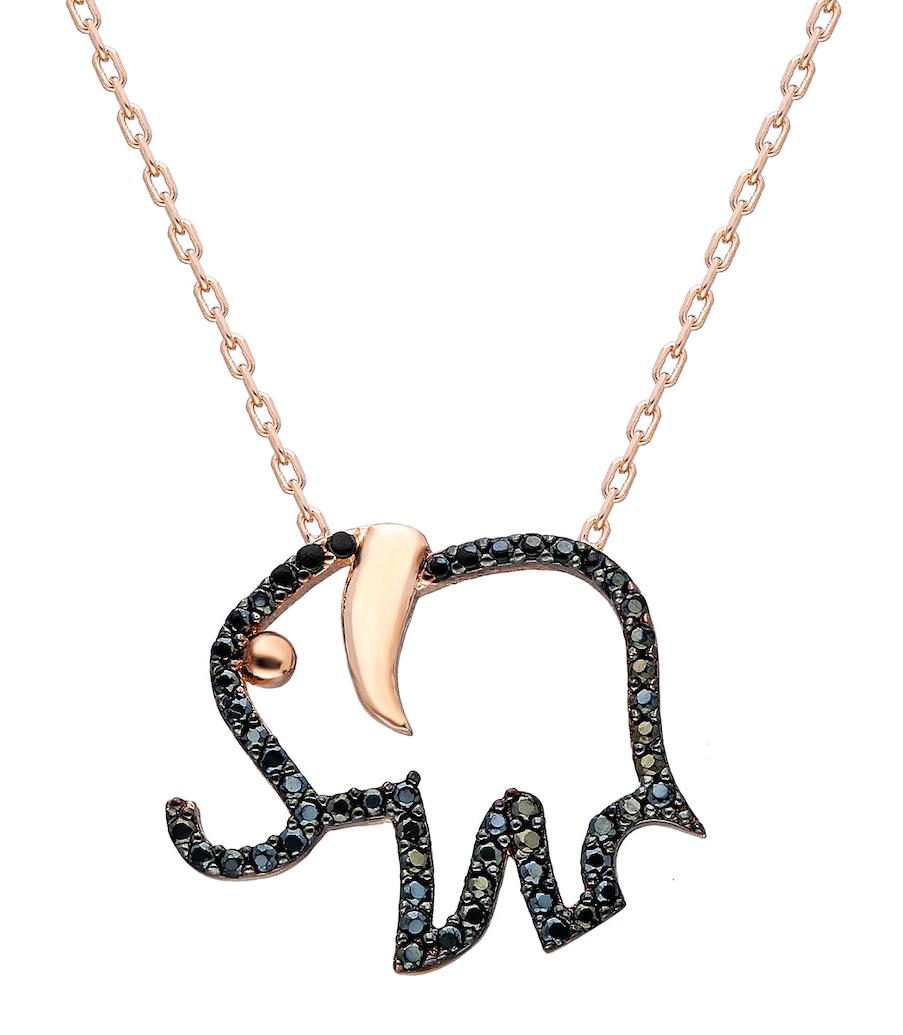 Chavin Jewelry Filli Siyah Zirkon Taşlı 925 Ayar Altın Kaplama Kararmayan Forse Zincir Kadın Gümüş Kolye 45 cm