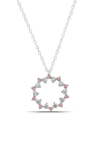 Parmas Design Manolyalı Beyaz-Pembe Zirkon Taşlı 925 Ayar Altın Kaplama Kararmayan Forse Zincir Kadın Gümüş Kolye 46 cm