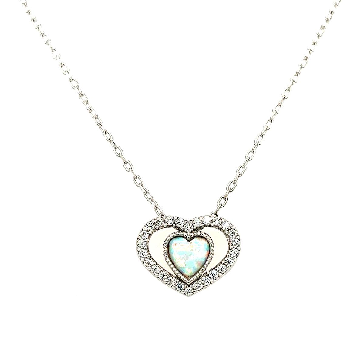 Tahal Kuyumculuk Kalpli Beyaz-Mavi Swarovski Taşlı 925 Ayar Kararmayan Forse Zincir Kadın Gümüş Kolye 45 cm