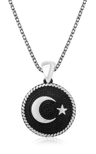 Gumush Ay Yıldızlı 925 Ayar Kararmayan Örgü Zincir Erkek Gümüş Kolye 45 cm