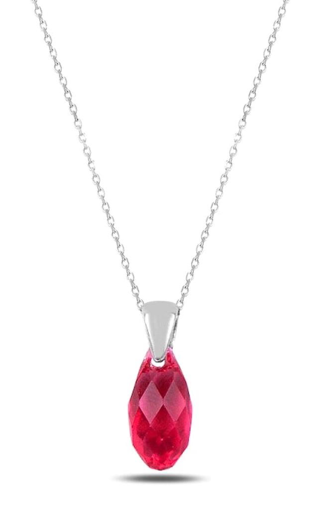 Silverlina Damlalı Pembe Kristal Taşlı 925 Ayar Kararmayan Forse Zincir Kadın Gümüş Kolye 45 cm