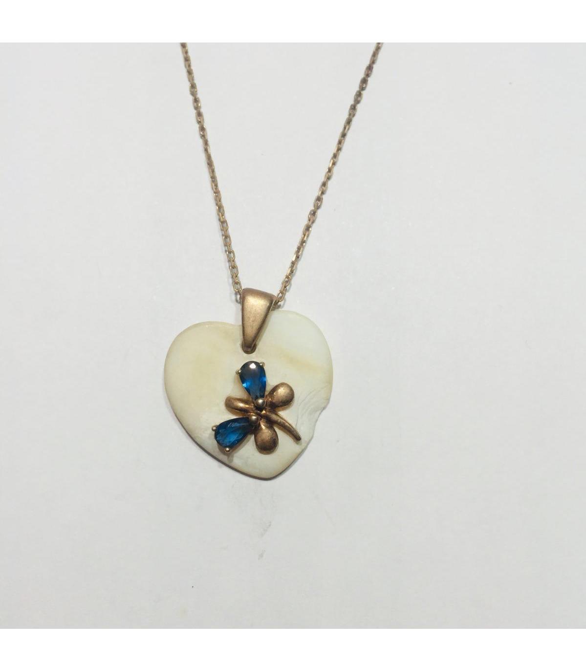 Nuovo Jewellery Yoncalı Beyaz Doğal Taşlı 925 Ayar Altın Kaplama Kararmayan Forse Zincir Kadın Gümüş Kolye 45 cm
